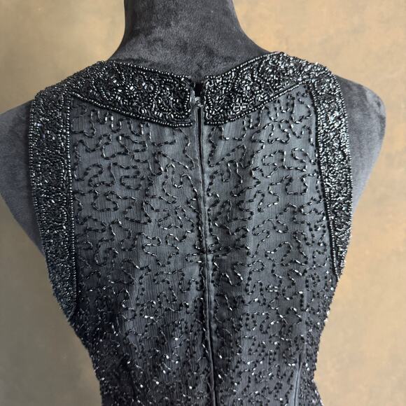 Laurence Kazar Silk Beaded Evening Shell Top Long Black Embellished Size M - Picture 5 of 13